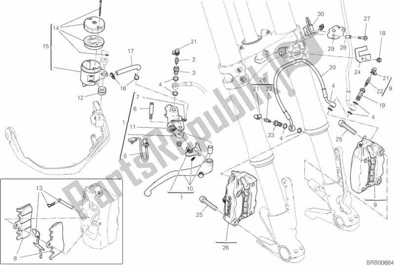 Todas as partes de Sistema De Freio Dianteiro do Ducati Multistrada 1260 Enduro Thailand 2019